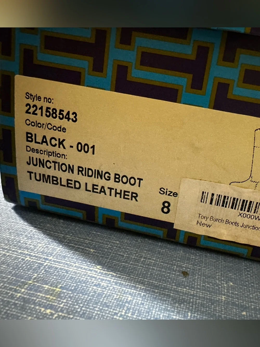 Tory Burch Junction Riding Boots Women’s 8 Black Tumbled Leather New in Box